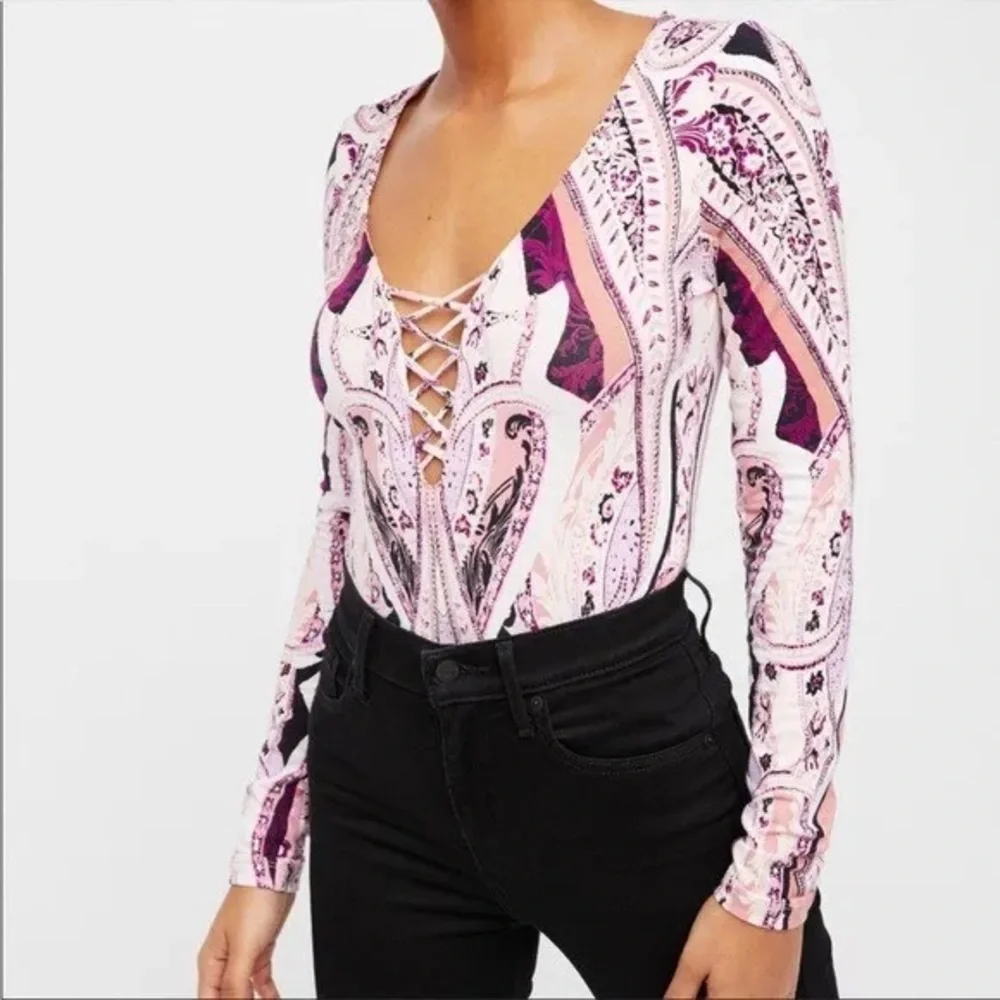 Free People Pick a Place Bodysuit Pink Ivory Medium
